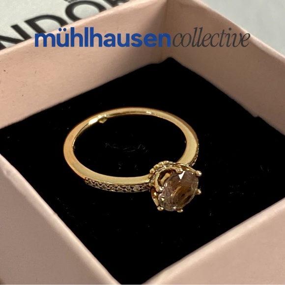 SIZE 6 - Pandora Rose Gold CZ Solitaire Ring w/ Pavé Band - Picture 3 of 4